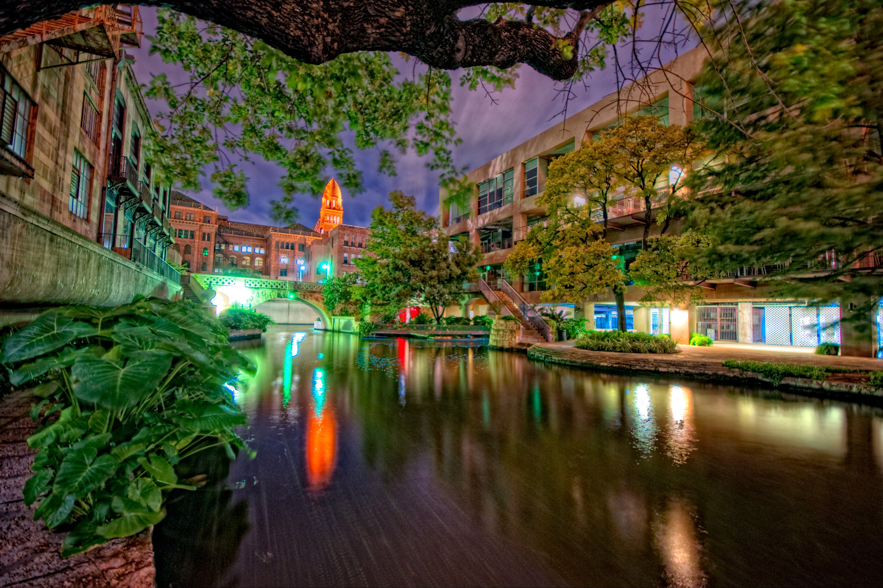 Download Light Building Tree Night Texas Man Made San Antonio HD Wallpaper