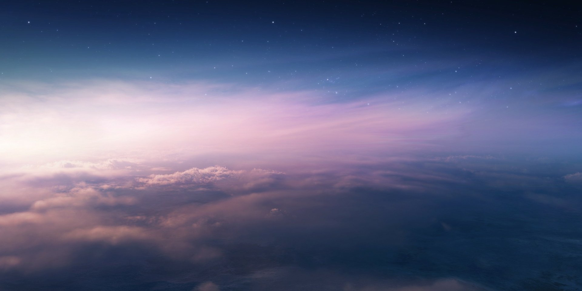 HD PC desktop wallpaper: soft twilight sky over layered clouds with faint stars — serene nature sky background.