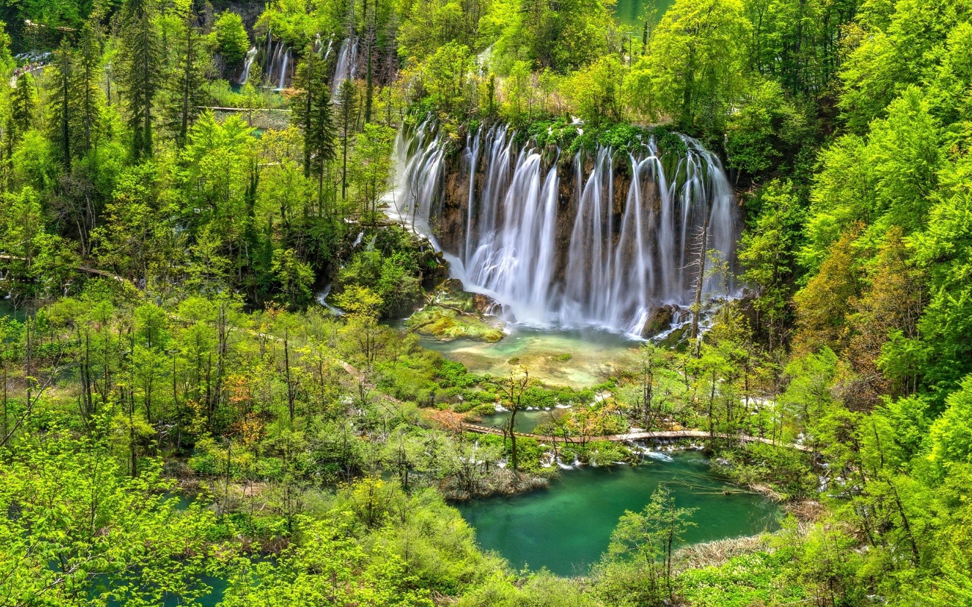 Download Lake Tree Green Forest Nature Waterfall HD Wallpaper