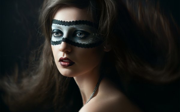 Photography Mask Face Makeup Brunette Blue Eyes Lipstick HD Wallpaper | Background Image