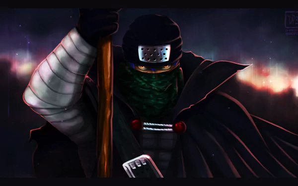 A striking HD wallpaper featuring Mystogan from the anime Fairy Tail, showcasing his mysterious aura with a dark cloak and a staff, set against a dramatic background.