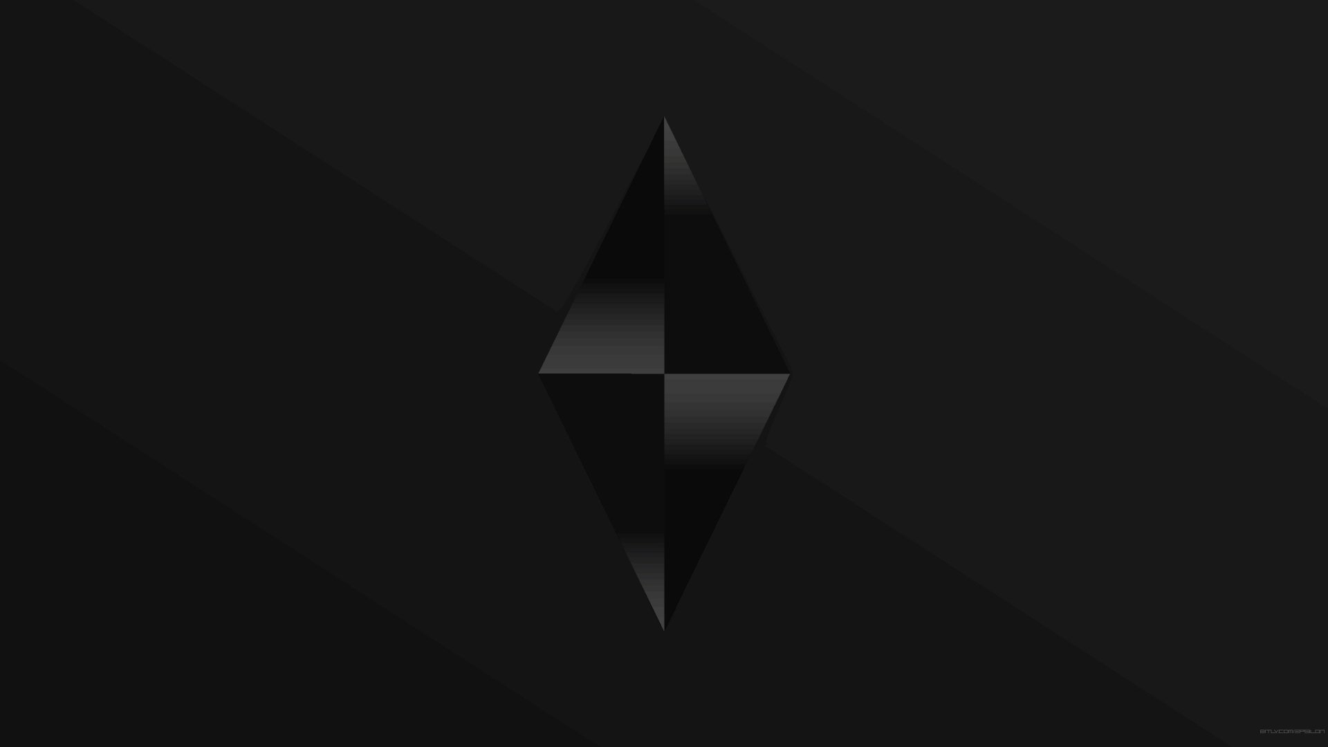 Abstract black diamond design on a gradient grey background, featuring sharp angles and a sleek modern aesthetic. This 4K Ultra HD image enhances any desktop wallpaper collection.