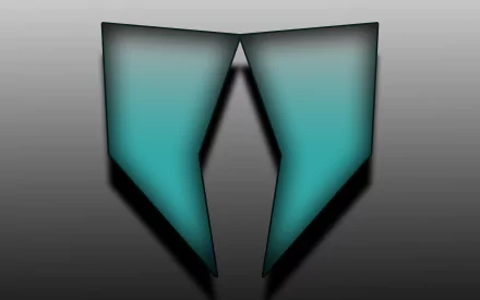 Abstract minimalist blue design with angular shapes resembling fangs, set against a gray gradient shadow background. 4K Ultra HD desktop wallpaper.