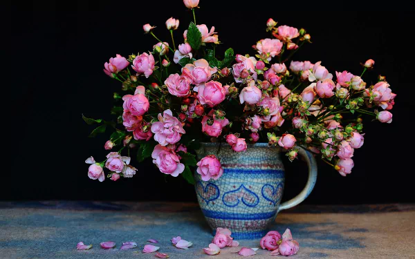  Pink Roses in a Pitcher