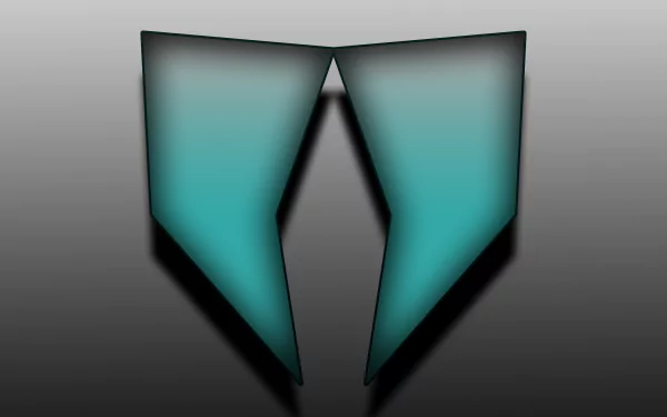 Abstract minimalist blue design with angular shapes resembling fangs, set against a gray gradient shadow background. 4K Ultra HD desktop wallpaper.