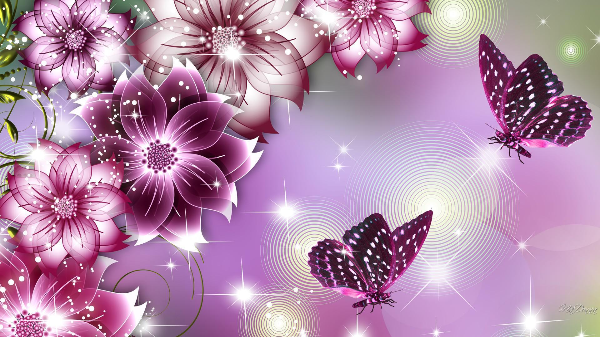 Purple Flowers and Butterfly by MaDonna
