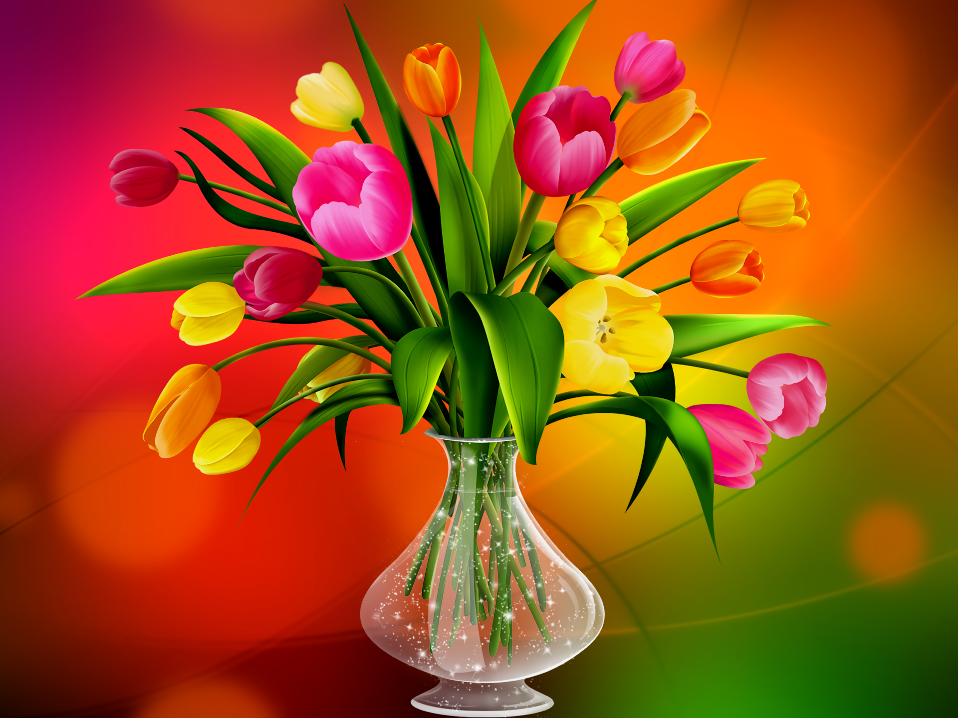 Download Vase Colorful Colors Tulip Artistic Flower HD Wallpaper