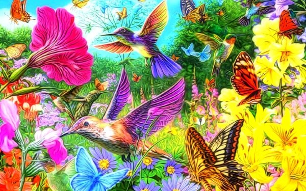 Artistic Spring Collage Flower Butterfly Bird Colors Colorful HD Wallpaper | Background Image