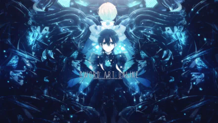 HD desktop wallpaper featuring Kazuto Kirigaya from the anime Sword Art Online, showcasing a dynamic and vibrant blue-themed background.