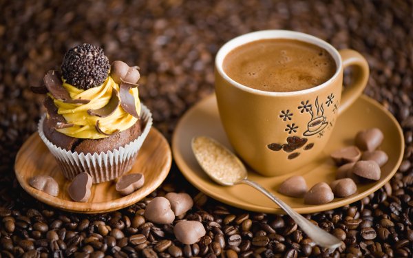 Food Coffee Coffee Beans Cup Cupcake Pastry Drink Chocolate HD Wallpaper | Background Image