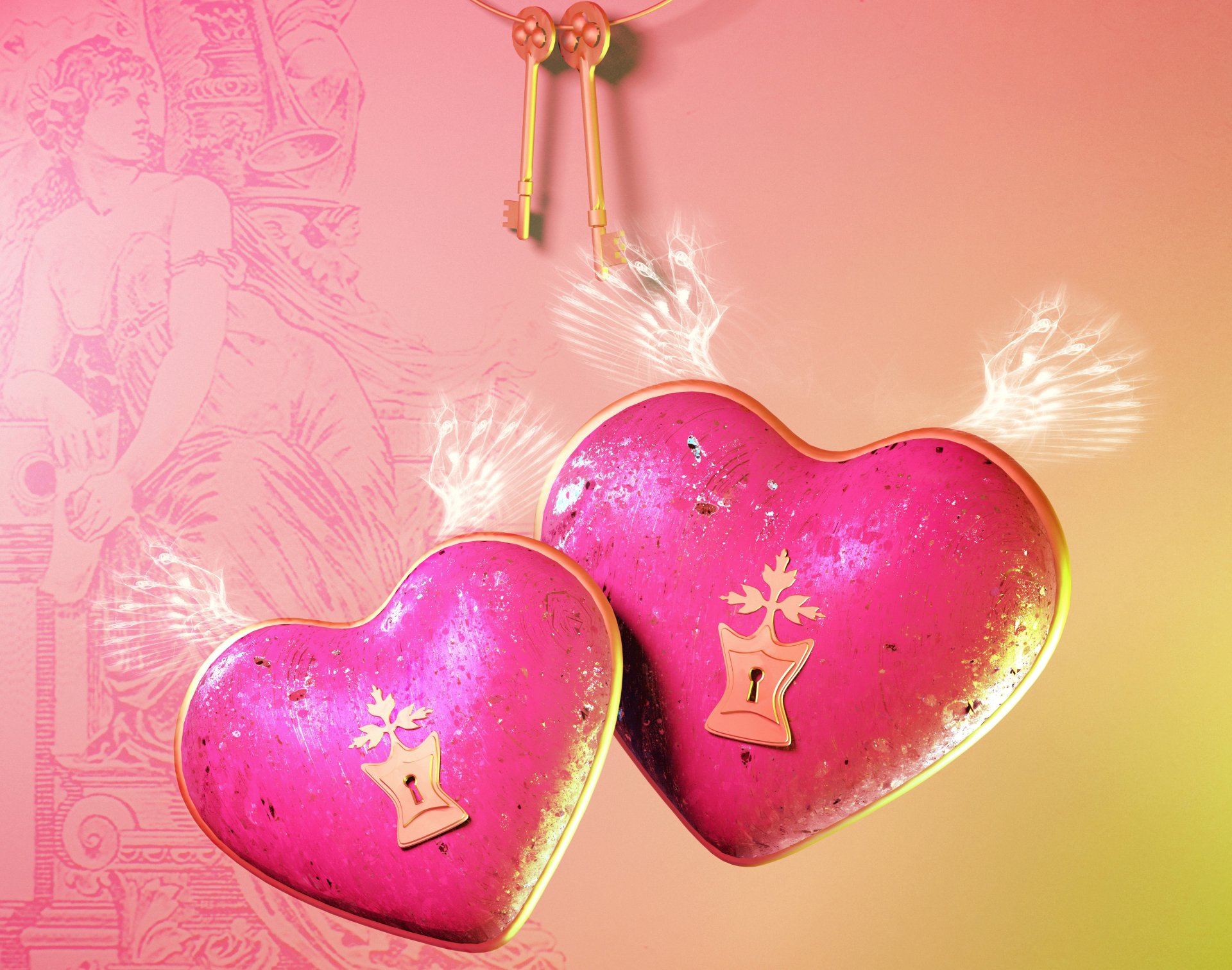 Download Gold Lock Pink Artistic Heart 4k Ultra HD Wallpaper