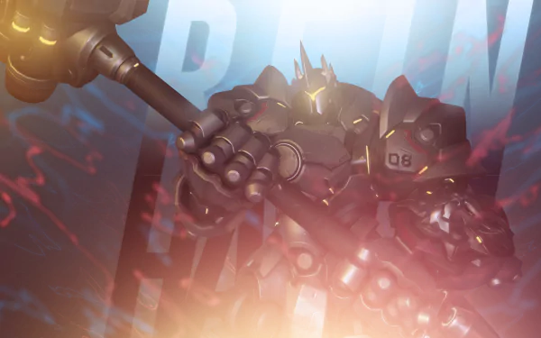 A dynamic HD wallpaper featuring Reinhardt from Overwatch, showcasing his powerful stance and iconic hammer, set against a vivid background that highlights the game's energy.