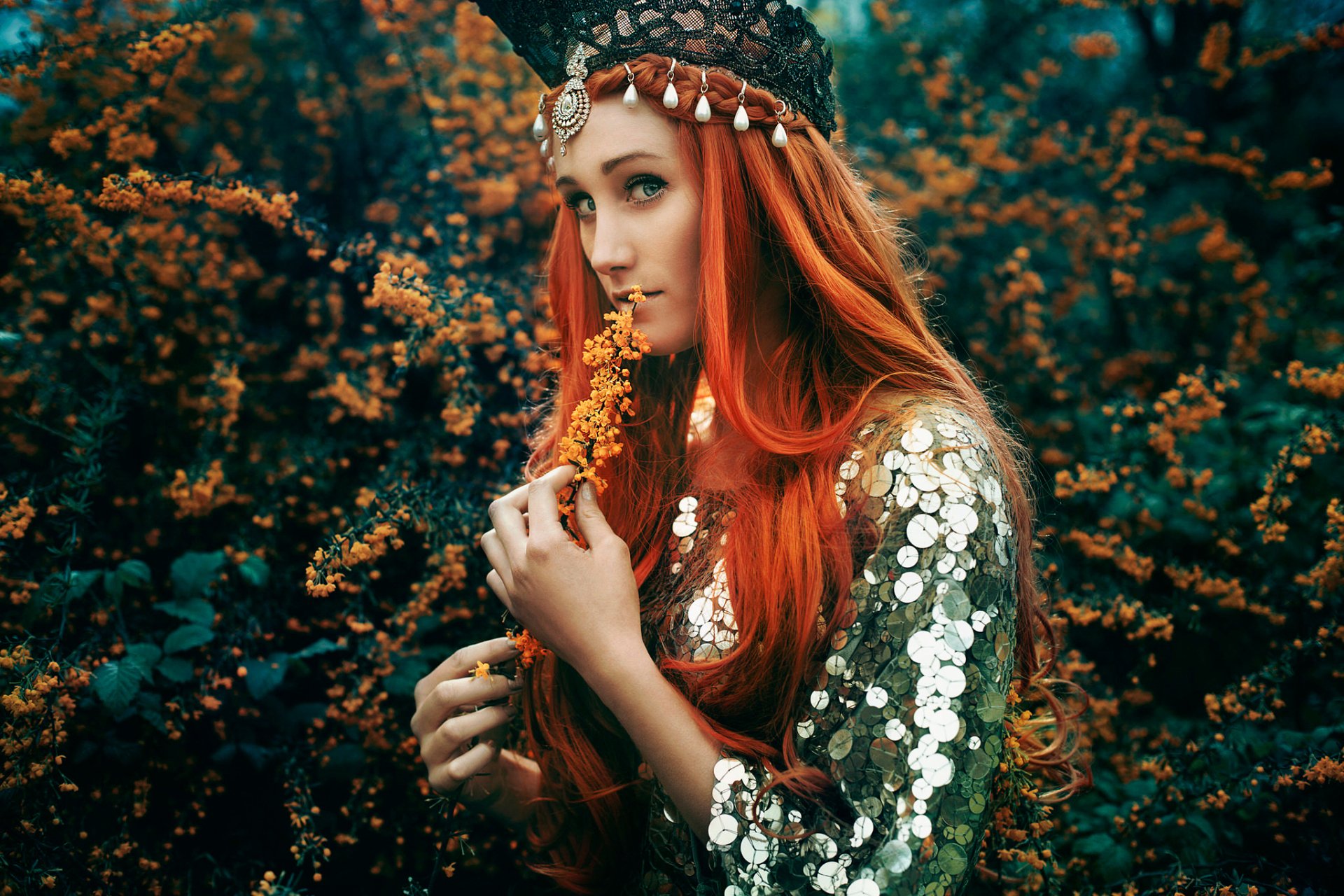 Download Flower Redhead Woman Model HD Wallpaper by Bella Kotak