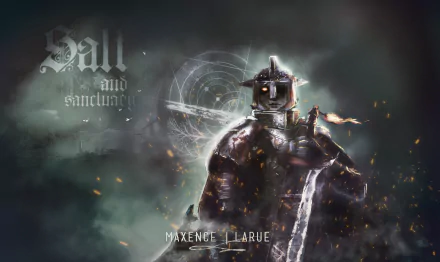 HD desktop wallpaper featuring an armored knight from the game Salt and Sanctuary, with a mystical backdrop and game title.