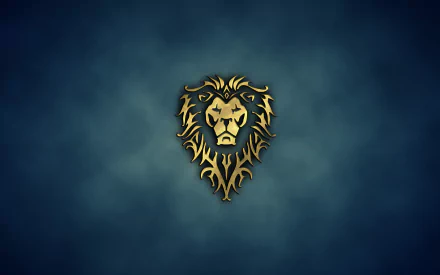 HD desktop wallpaper featuring the Alliance Flag of Victory from the video game World of Warcraft. The design showcases a stylized golden lion emblem on a blue background.