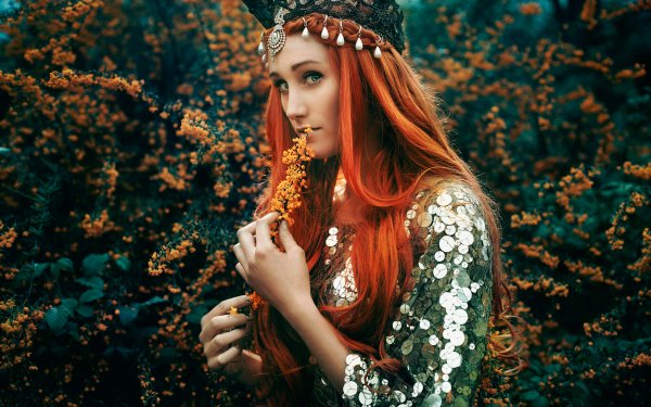 Women Model Redhead Flower HD Wallpaper | Background Image