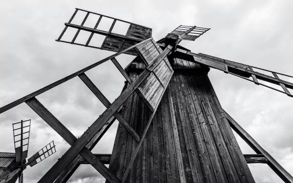 Black & White mill man made windmill HD Desktop Wallpaper | Background Image