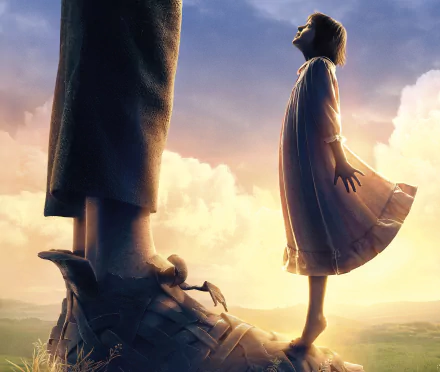 A scene from The BFG (2016), featuring the towering giant and a young girl standing together against a dreamy sky, serves as an enchanting HD wallpaper and background.