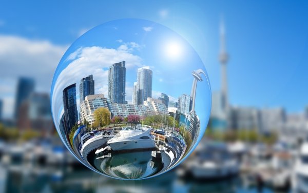Photography Manipulation Bubble Boat City Building Skyscraper HD Wallpaper | Background Image
