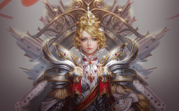 Fantasy Women Crown Blonde Blue Eyes Short Hair Armor HD Wallpaper | Background Image