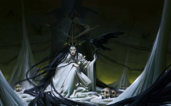 Fantasy Elf Pointed Ears Skull Long Hair Crow Dark HD Wallpaper | Background Image