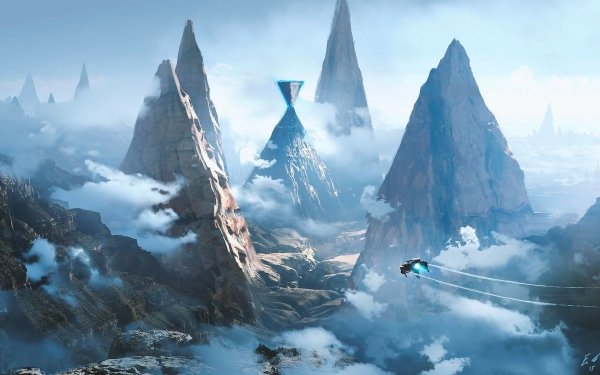 Sci Fi Landscape Mountain Cloud Vehicle HD Wallpaper | Background Image