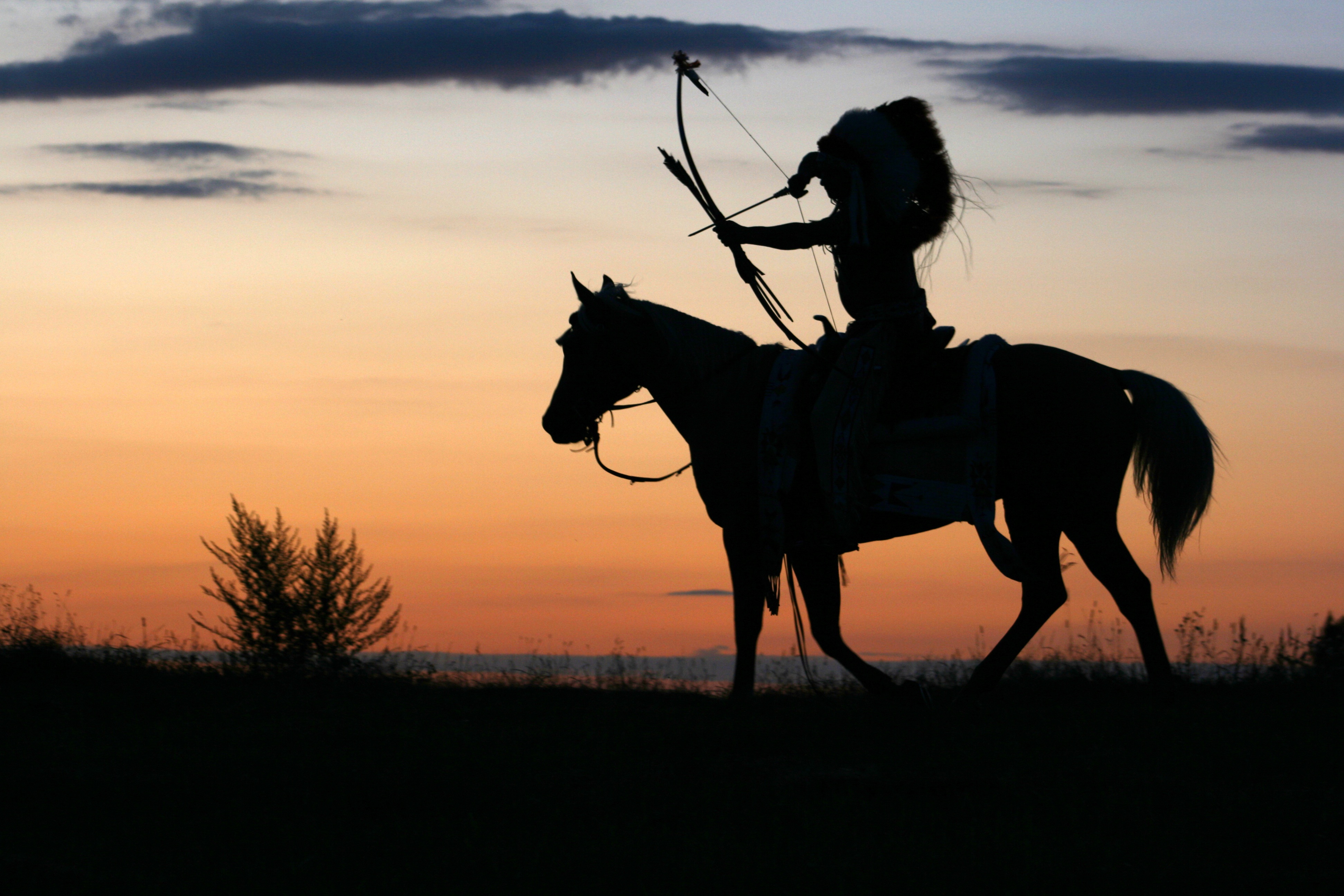Silhouette of a Native American in the sunset by Tomasz Proszek