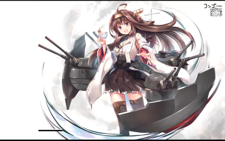 A dynamic HD wallpaper featuring Kongou from Kancolle, capturing the essence of the anime Kantai Collection with vibrant colors and detailed artwork. Perfect for anime fans.