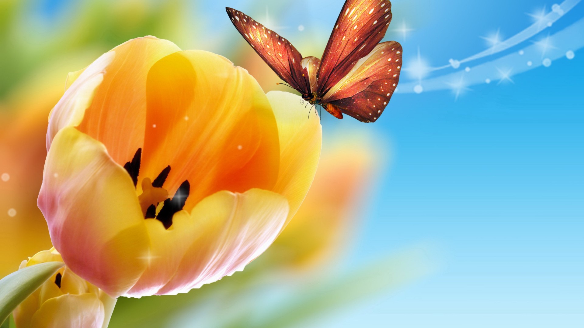 Download Yellow Flower Tulip Artistic Butterfly HD Wallpaper