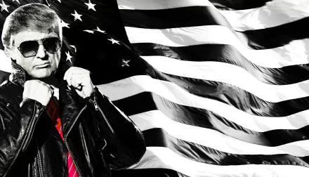 HD desktop wallpaper featuring a stylized representation of a person with a black and white American flag in the background.