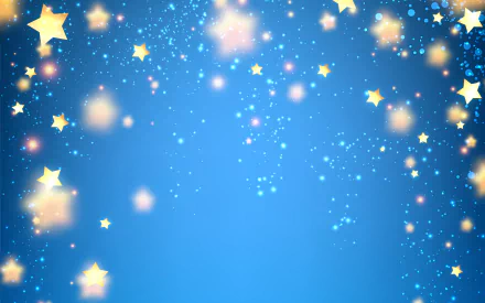Abstract blue background with glowing yellow stars and light bokeh effects, rendered in 4K Ultra HD for PC desktop wallpaper and background.