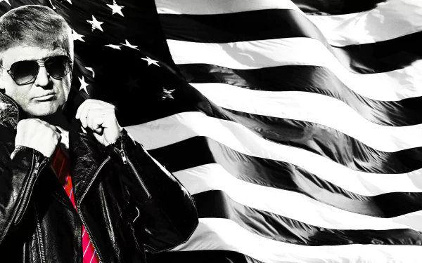 HD desktop wallpaper featuring a stylized representation of a person with a black and white American flag in the background.