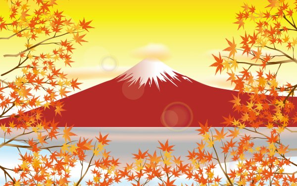 Artistic Vector Volcano Mountain Mount Fuji Maple Leaf Fall HD Wallpaper | Background Image
