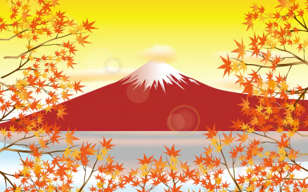 fall maple leaf Mount Fuji mountain volcano artistic vector HD Desktop Wallpaper | Background Image