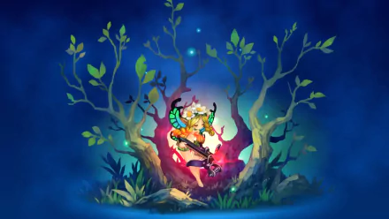 HD desktop wallpaper of Odin Sphere Leifthrasir featuring a mystical tree silhouette with a character in the center illuminated by a soft glow.
