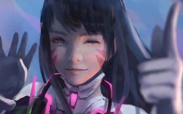 Video Game Overwatch D.Va Black Hair Wink Close-Up HD Wallpaper | Background Image