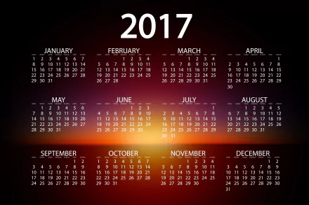 A sleek 4K Ultra HD desktop wallpaper featuring a calendar design for the year 2017 against a gradient backdrop, showcasing all twelve months in a clean layout.