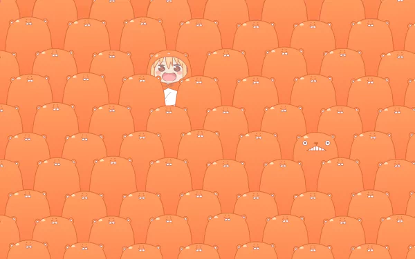 HD desktop wallpaper featuring Umaru Doma from Himouto! Umaru-chan surrounded by orange bear-like characters.
