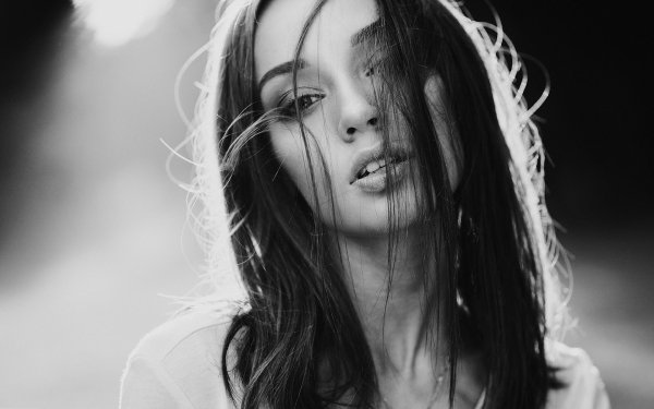 Women Face Model Brunette Black & White HD Wallpaper | Background Image