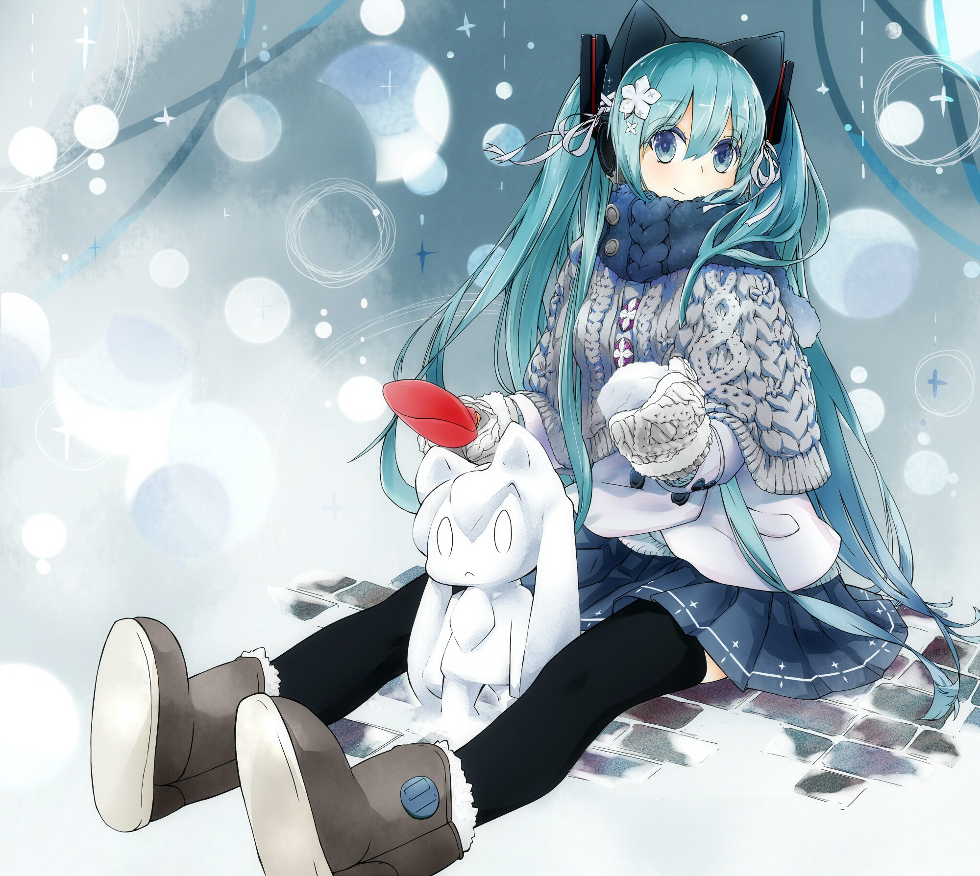 Download Twintails Scarf Pantyhose Long Hair Blue Hair Blue Eyes Hatsune  Miku Anime Vocaloid HD Wallpaper by Tsukajin