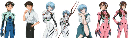 A striking 4K Ultra HD wallpaper featuring characters Mari Makinami Illustrious, Shinji Ikari, and Rei Ayanami from the anime Neon Genesis Evangelion, showcasing their distinct styles.