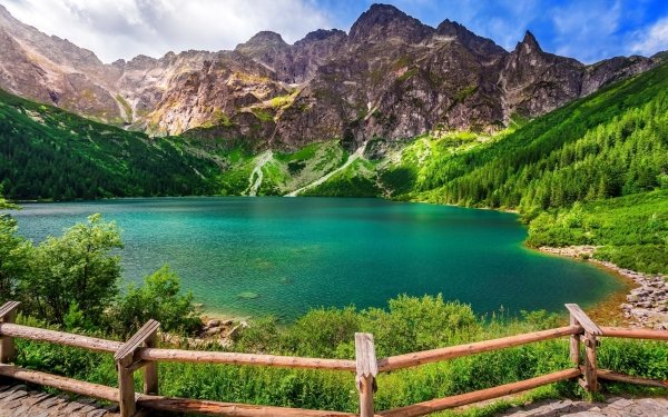 Photography Lake Lakes Turquoise Mountain Forest Green Fence HD Wallpaper | Background Image