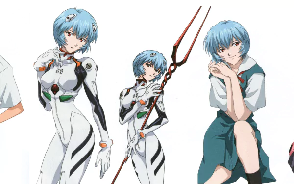 A striking 4K Ultra HD wallpaper featuring characters Mari Makinami Illustrious, Shinji Ikari, and Rei Ayanami from the anime Neon Genesis Evangelion, showcasing their distinct styles.