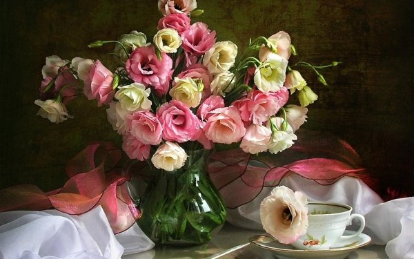 Photography Still Life Flower Rose Vase Scarf Cup HD Wallpaper | Background Image