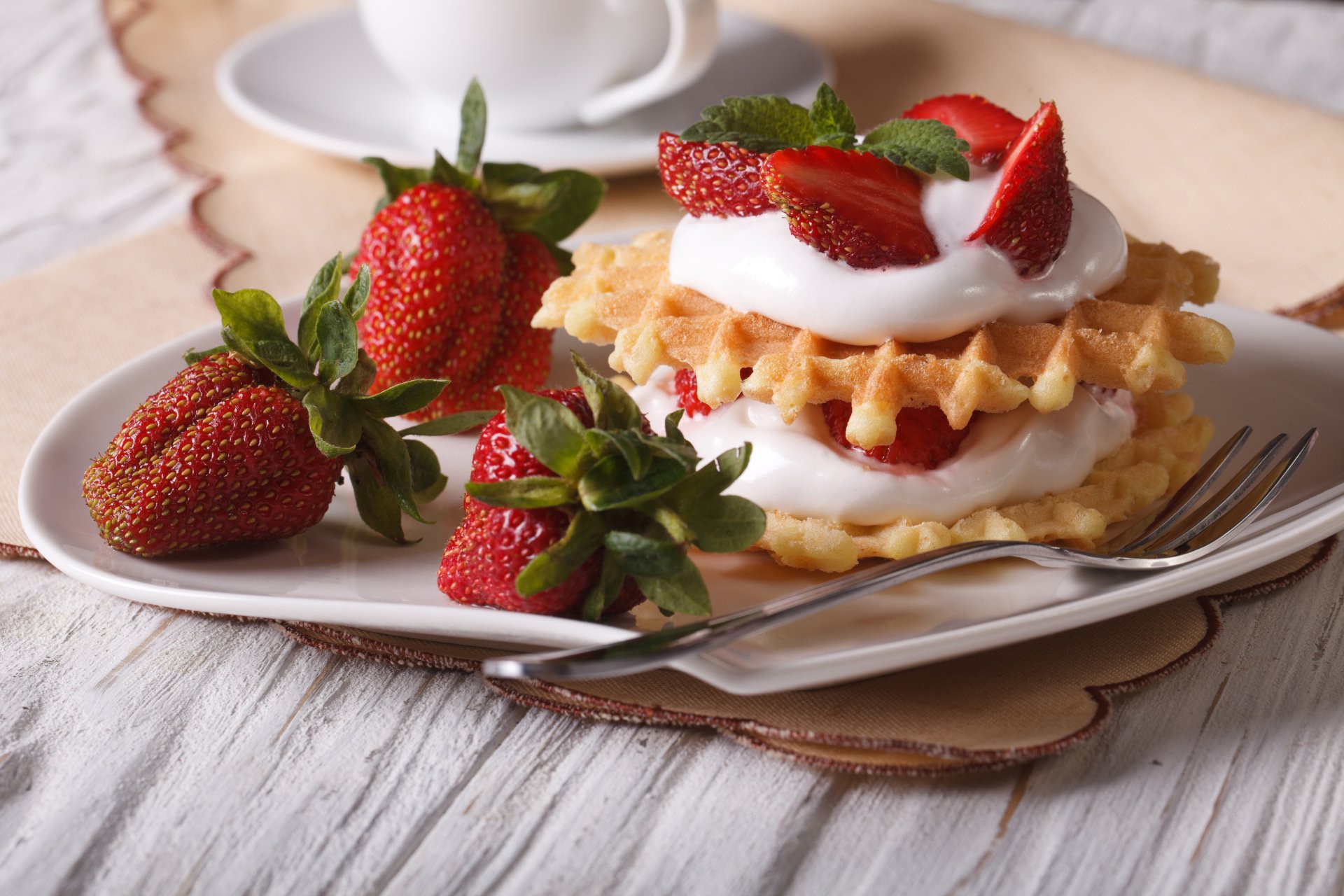 Download Strawberry Cream Waffle Food Breakfast  4k Ultra HD Wallpaper