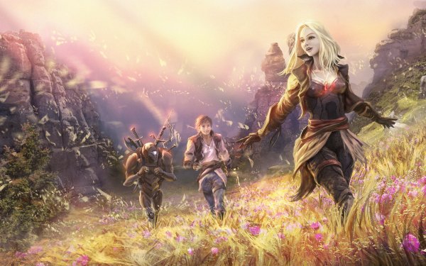 Fantasy People Landscape Field Blonde Warrior HD Wallpaper | Background Image