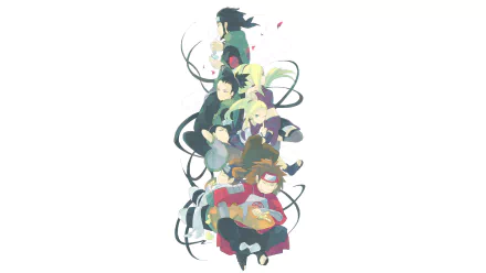 HD wallpaper featuring characters Ino Yamanaka, Asuma Sarutobi, Shikamaru Nara, and Chōji Akimichi from the anime Naruto, creatively arranged with dynamic lines and colorful details.