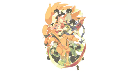 HD Wallpaper featuring characters from Naruto: Kyūbi, Yamato, Sai, Sasuke Uchiha, Kakashi Hatake, Naruto Uzumaki, and Sakura Haruno, depicted in a dynamic anime artwork.
