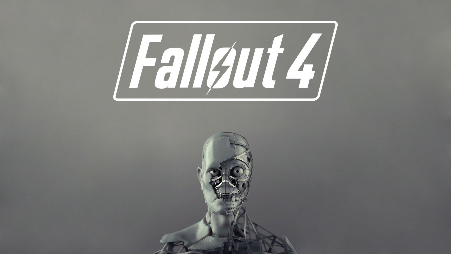 HD PC desktop wallpaper featuring a Fallout 4 Synth character with the Fallout 4 logo above, showcasing the video game's iconic post-apocalyptic design.