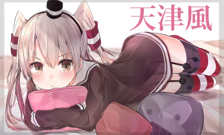 A vibrant HD wallpaper featuring Amatsukaze from Kancolle, showcasing her playful pose with a soft background, blending anime charm with intricate details.